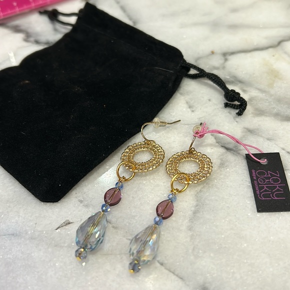 Swarovski Light Blue Iridescent & Amethyst Crystal Drop Earrings-Boutique - Picture 2 of 10